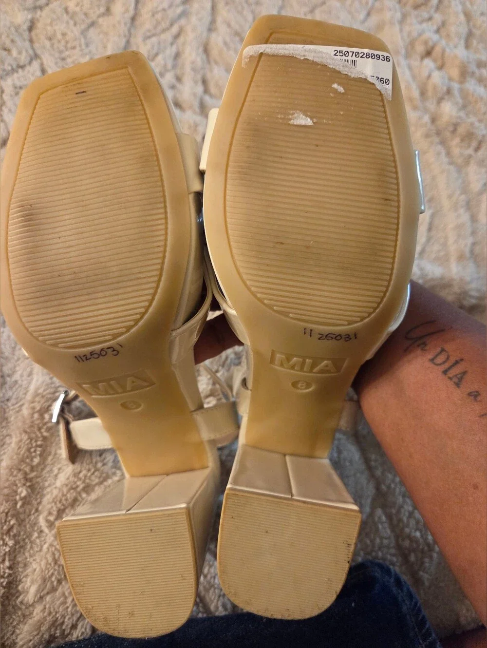 Mia Women's Strappy Block Heel Sandals - Cream Size 8.